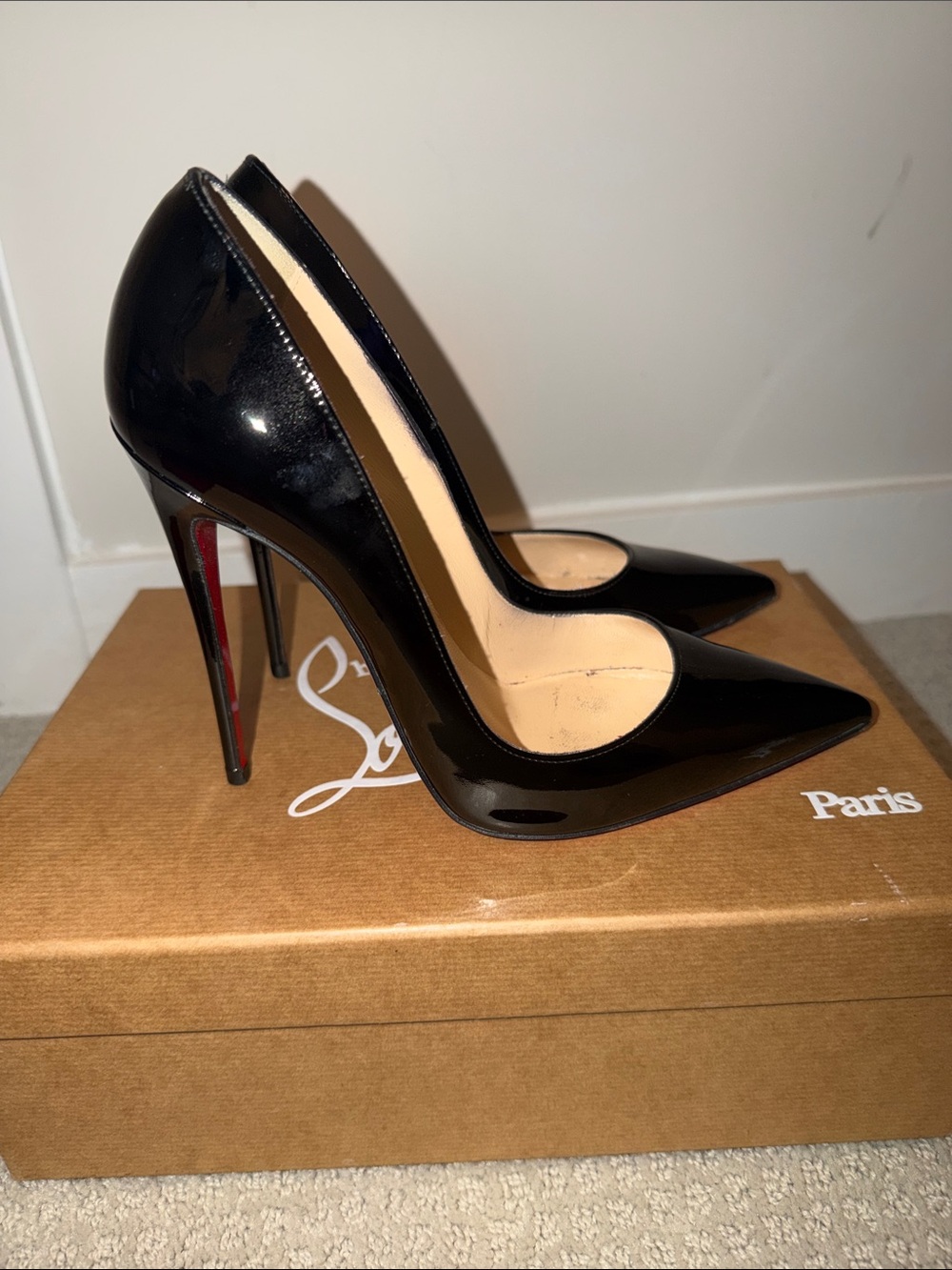 Christian Louboutin Black Patent Leather Pointed-Toe Stiletto Heels - Picture 7 of 10